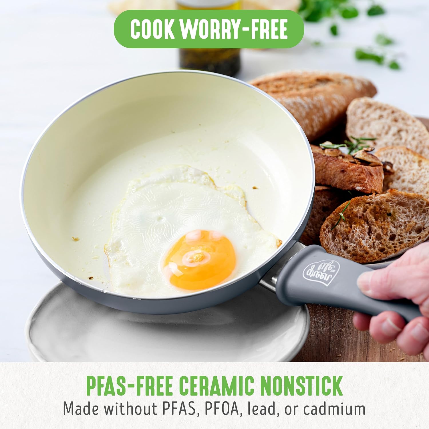 GreenLife 16 Piece Ceramic Nonstick Pots & Pans Cookware Set, Gray | PFAS-Free Nonstick Coating, Stockpot, Frying Pans