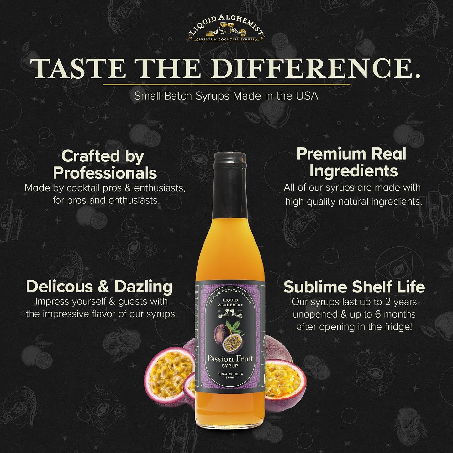 Liquid Alchemist Passion Fruit Syrup for Cocktails - Real Ingredients Make our Passion Fruit Syrup for Drinks the Perfect Margarita Mix | Small Batch Non-GMO Vegan Drink Mixer | 12.7 Oz, Pack of 1
