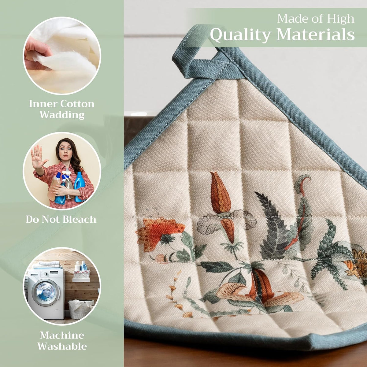 Maison d' Hermine Pot Holders 100% Cotton Heat Resistant Potholders 8" x 8" Hot Pads with Loop BBQ, Cooking, Baking, Grilling, Kitchen, Handling Hot Pans (Pack of 1, Dalida)