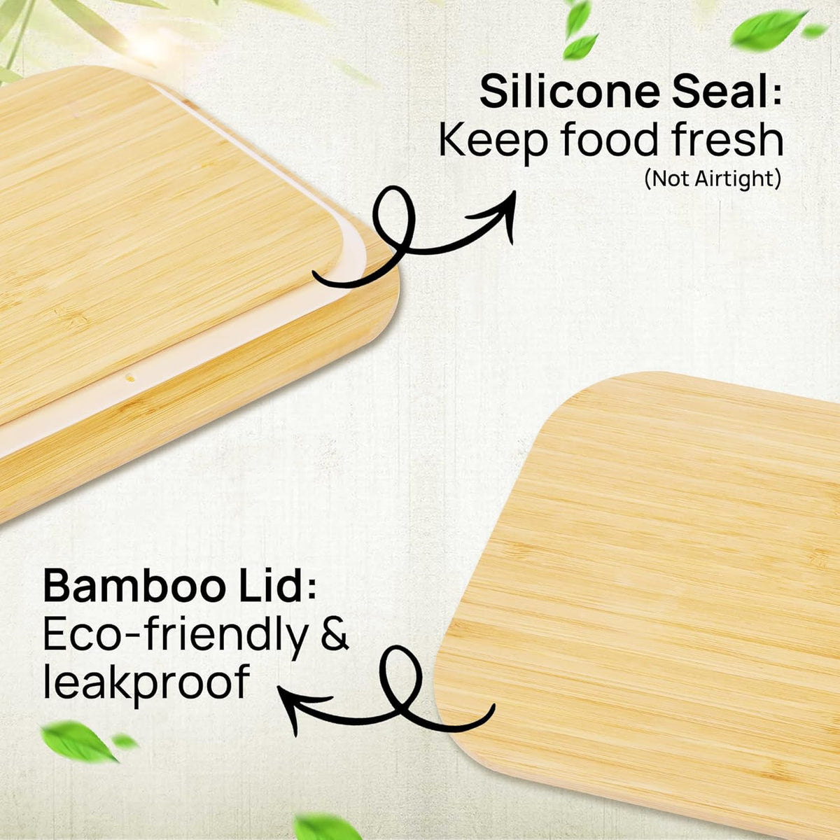 Vtopmart Glass Food Storage Containers with Bamboo Lids, 4 Pack Meal Prep Glass Containers Safe for Microwave, Oven, Freezer and Dishwasher, BPA Free