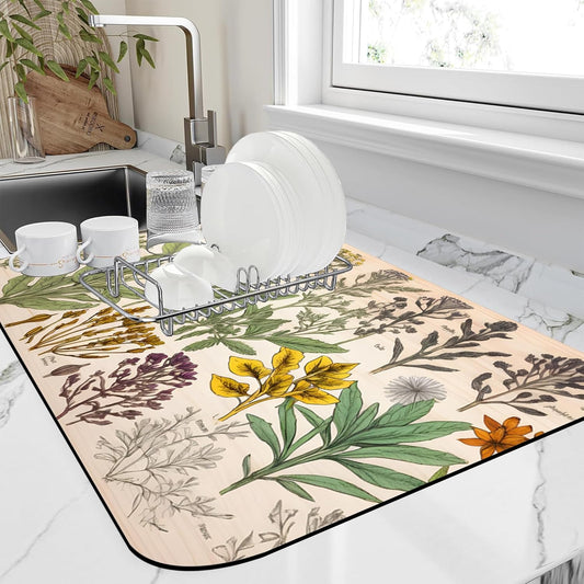 Dish Drying Mat Vibrant Bouquet of Spring Flowers Kitchen Mat 12"x19" Bsorbent Coffee Maker Mat for Dishes,Utensils Coffee
