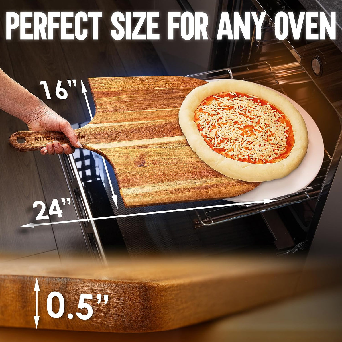 16-Inch Acacia Wood Pizza Peel – Extra Large Wooden Cutting &amp; Serving Board with Handle – Natural Oil Finish – Ideal Pizza Oven Accessory for Easy Sliding &amp; Prep
