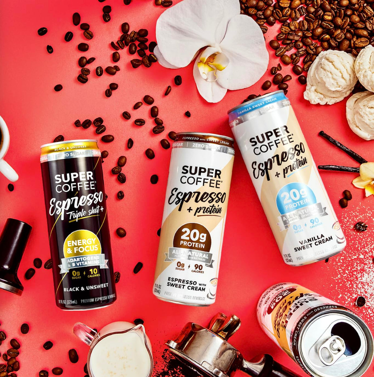 Super Coffee Espresso Triple Shot Black, 0g Sugar Cold Brew, 11oz 12Pk