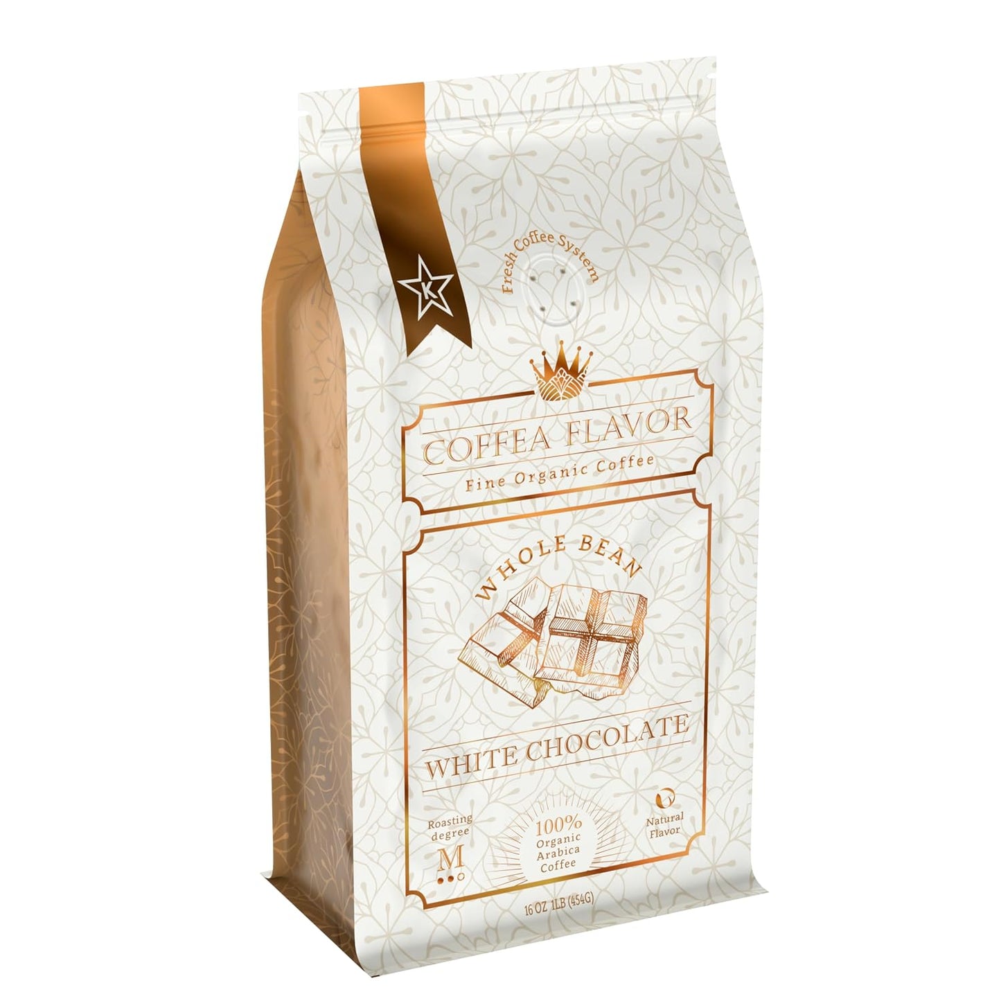 Organic Whole Bean Coffee Medium Roast (16oz) - White Chocolate Flavored | 100% Arabica, Single Origin and Low Acid - USDA Organic and Fair Trade Certified - Naturally Flavored Without Additives
