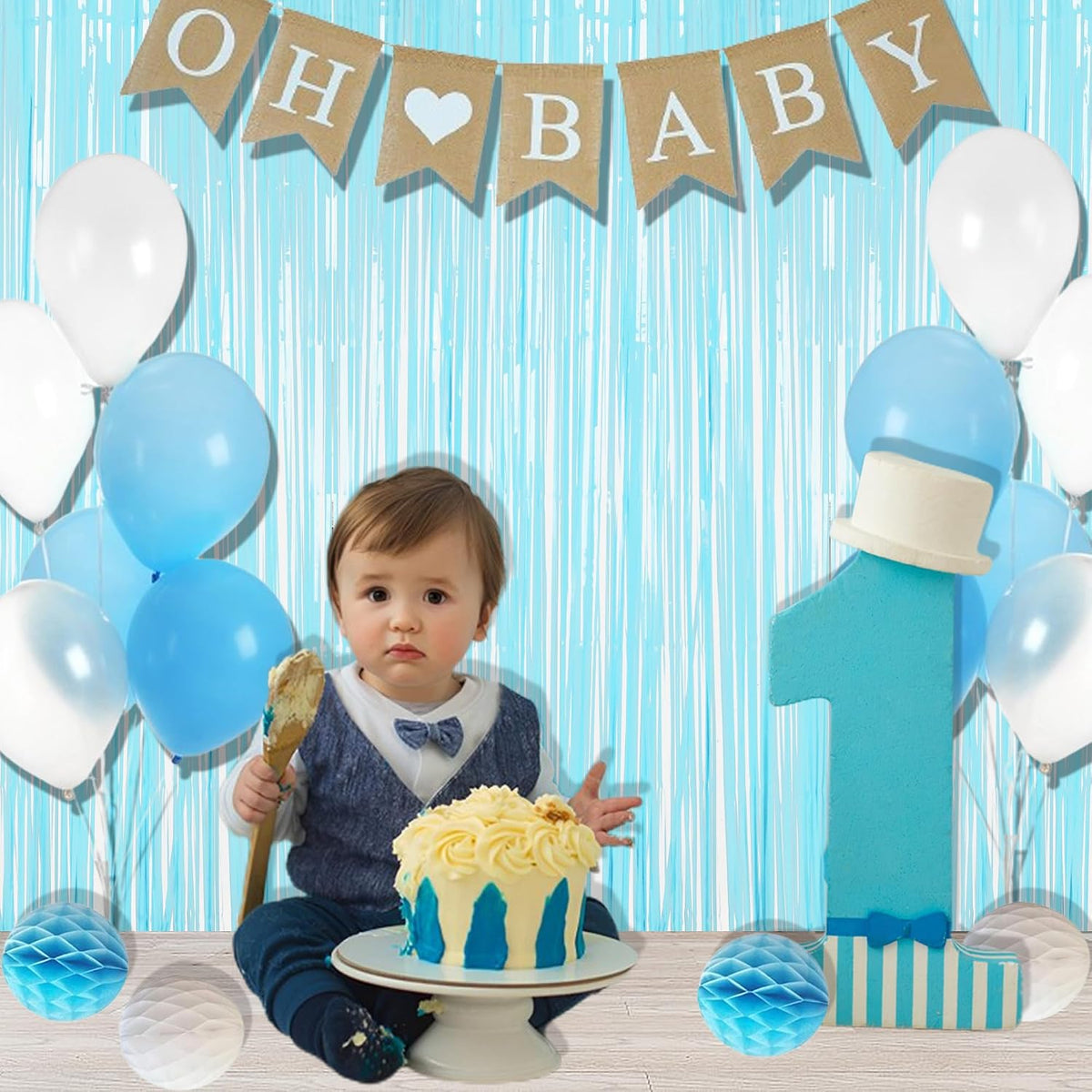 BRAVESHINE Pastel Blue Fringe Curtains Party Streamers Backdrop | 2 Pack