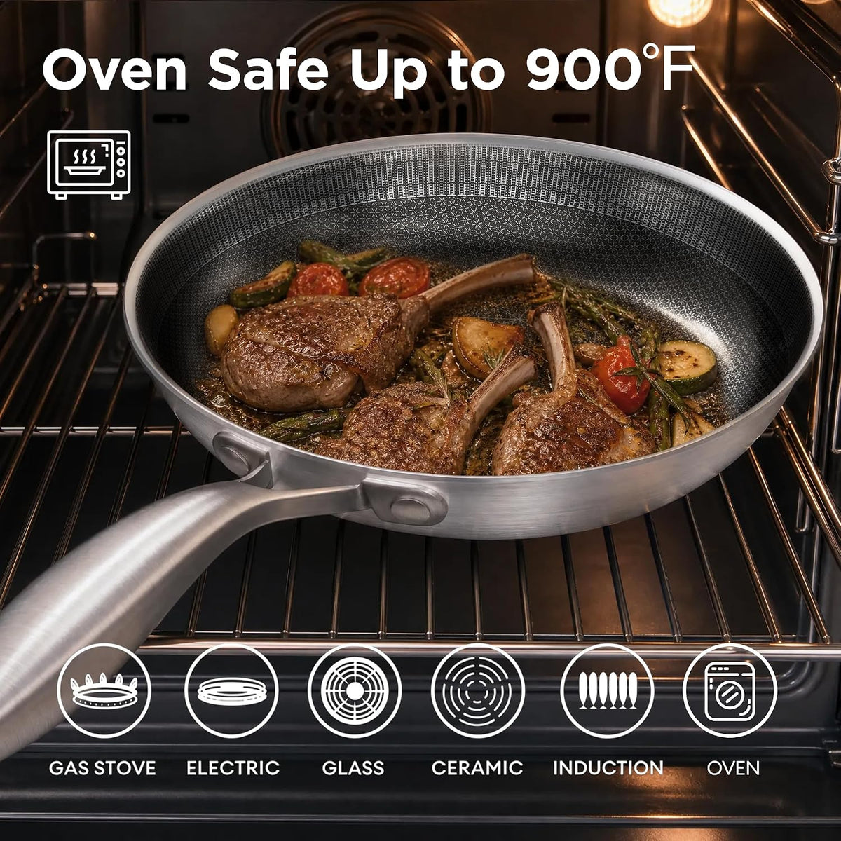 COOKING KING 10-Inch Stainless Steel Pan, Hybrid Nonstick Frying Pan, Skillet, 3-Ply Clad Cookware, Even Heat Distribution, Dishwasher & Oven Safe, with Stay-Cool Handle, Induction Compatible