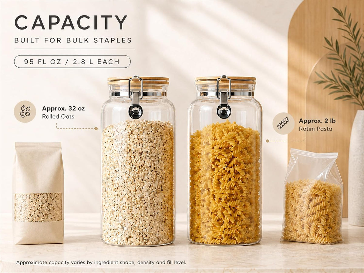 KKC HOME ACCENTS 95oz Glass Jars with Airtight Wooden Lid, 2 Pack
