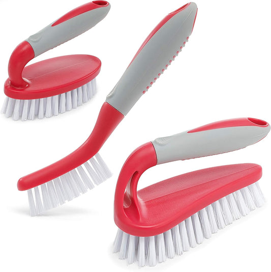 Scrub Brush Set of 3pcs - Cleaning Shower Scrubber with Ergonomic Handle and Durable Bristles - Grout Cleaner Brush - Scrub