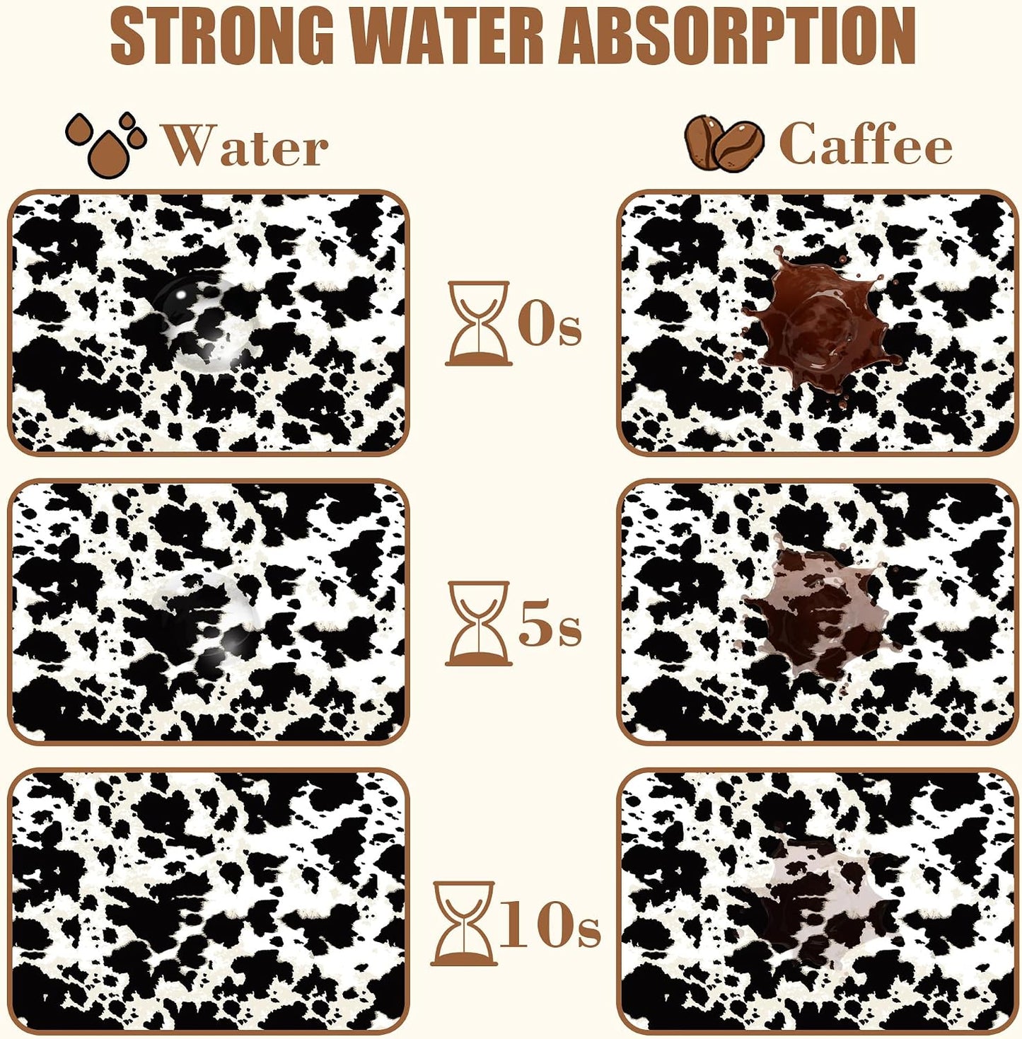Dish Drying Mat Cow Print Coffee Bar Mat for Countertop Absorbent Hide Stain Rubber Backed Dish Drainer Rack Pad Espresso Machine Dining Room Decoration 11.8 x 19.7 Inch