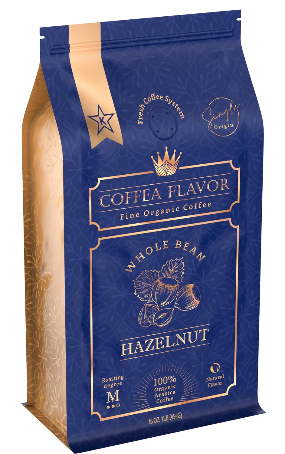 Organic Whole Bean Coffee Medium Roast (16oz) - Hazelnut Flavored | 100% Arabica, Single Origin and Low Acid - USDA Organic and Fair Trade Certified - Naturally Flavored Without Additives