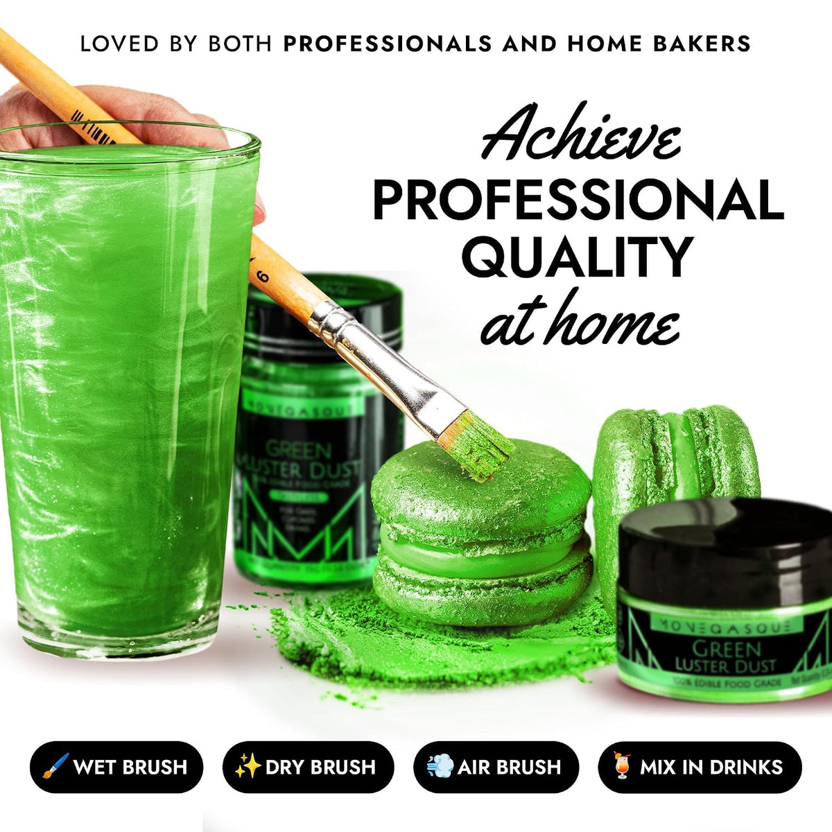 MONÉGASQUE Green Edible Glitter for Drinks &amp; Cakes, Luster Dust, 15g