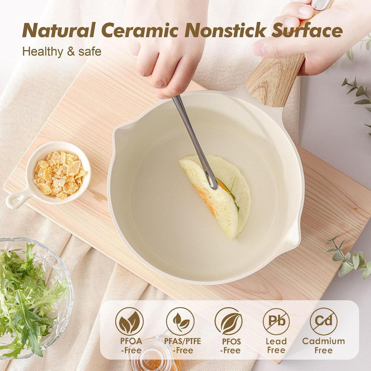 SENSARTE 1.5 & 2.5 Quart Ceramic Sauce Pan Sets with Lid, Cooking Pots Set, Nonstick Saucepan Set with Pour Spout, Small Kitchen Pot, Non toxic Saucepot, Induction Comptable, PFOA PTFE PFAS Free