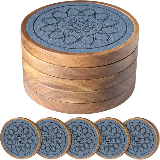 Wood Coasters for Drinks, Absorbent Coaster Sets of 5, Drinks Coasters for Coffee Tabletop Protection, Non-Slip, Non-Stick,