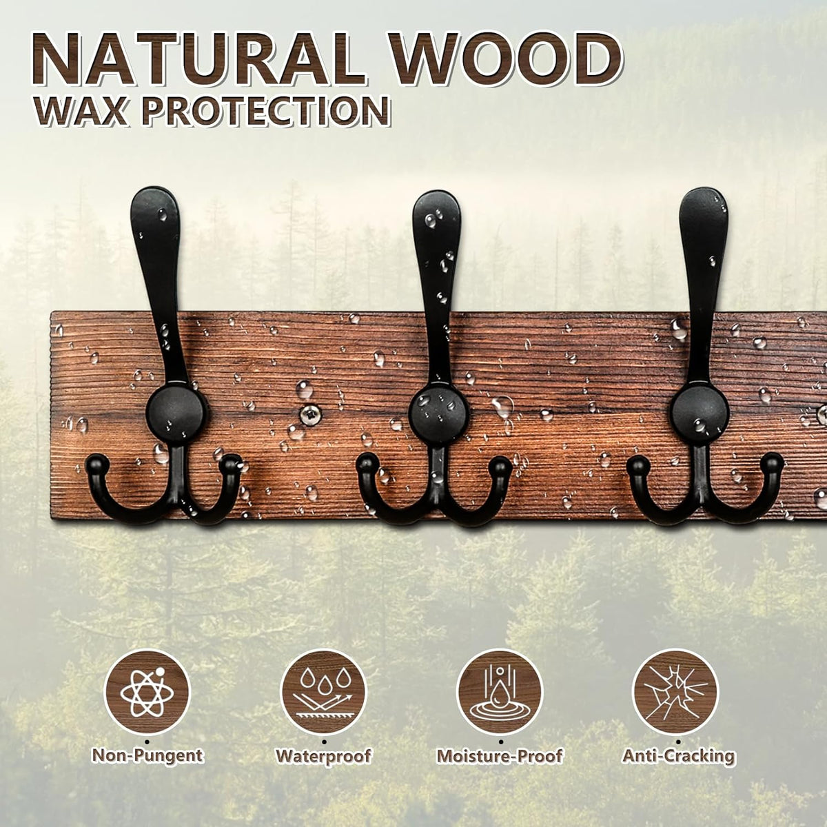 IBosins Wall Mounted Coat Rack, 31.4" Long with 8 Black Rustic Tri-Hooks