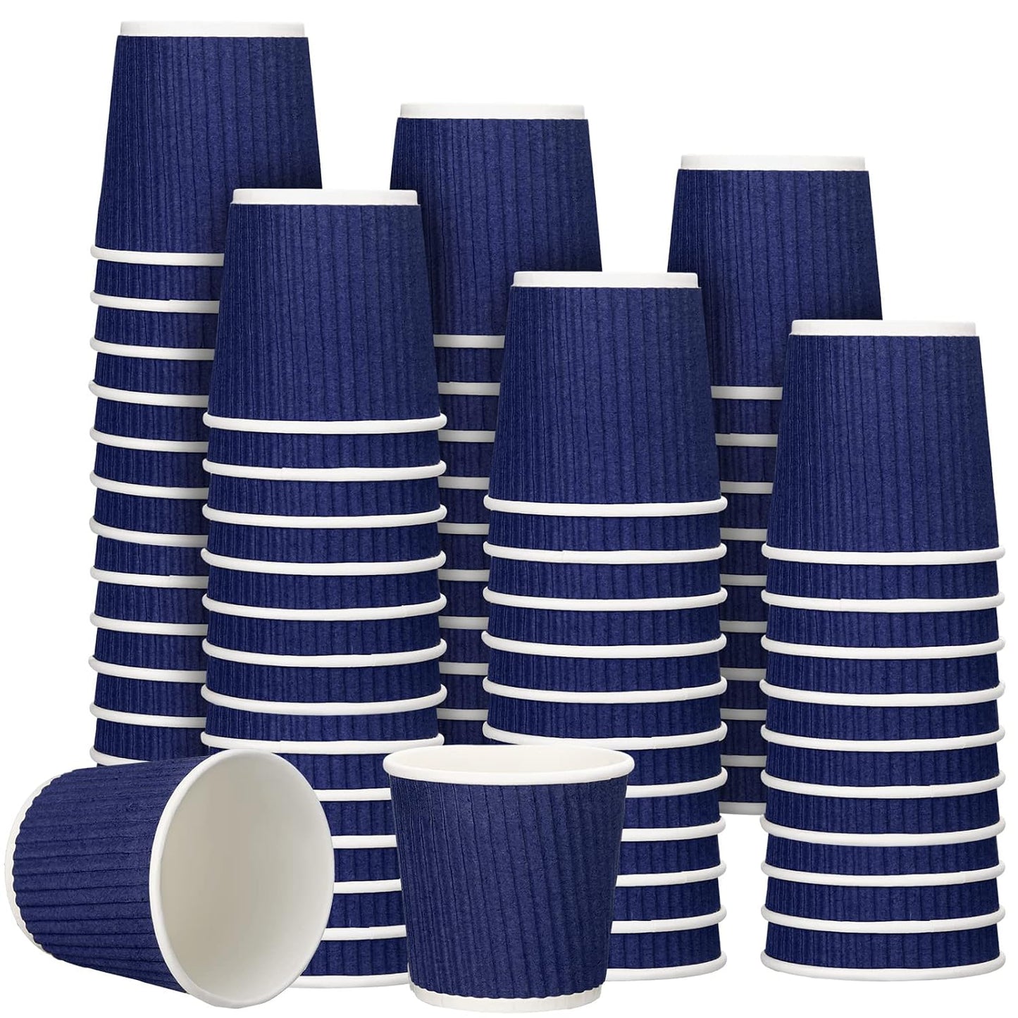 Yaomiao 200 Pcs 4 oz Disposable Espresso Coffee Cups, Blue | Ripple Corrugated Paper, Insulated, Hot Cups for Party, Cold Drinks Hot Beverage Tea