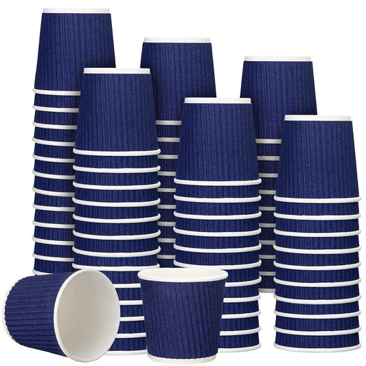 Yaomiao 200 Pcs 4 oz Disposable Espresso Coffee Cups, Blue | Ripple Corrugated Paper, Insulated, Hot Cups for Party, Cold Drinks Hot Beverage Tea