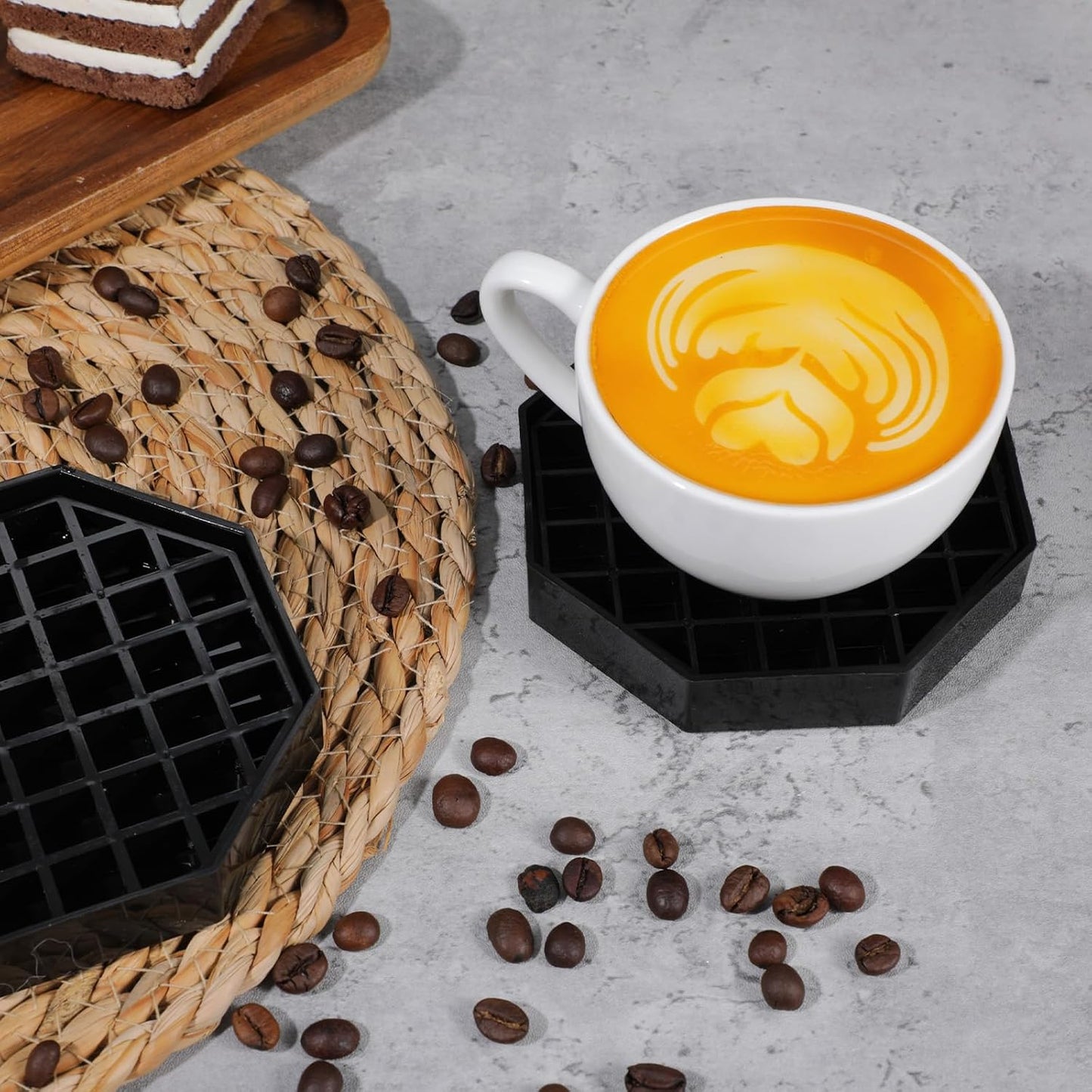 8 Pcs Octagon Drip Tray with Honeycomb Grid, 4 Inch Black Plastic Drip Trays for Coffee Countertop, Drink Dispenser, Tea, Wine Beverage