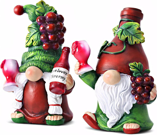 2PCS Wine Gnomes Figurines Home Decor Gnome Gifts for Women Collectible Statue Christmas Decorations for Dining Tables
