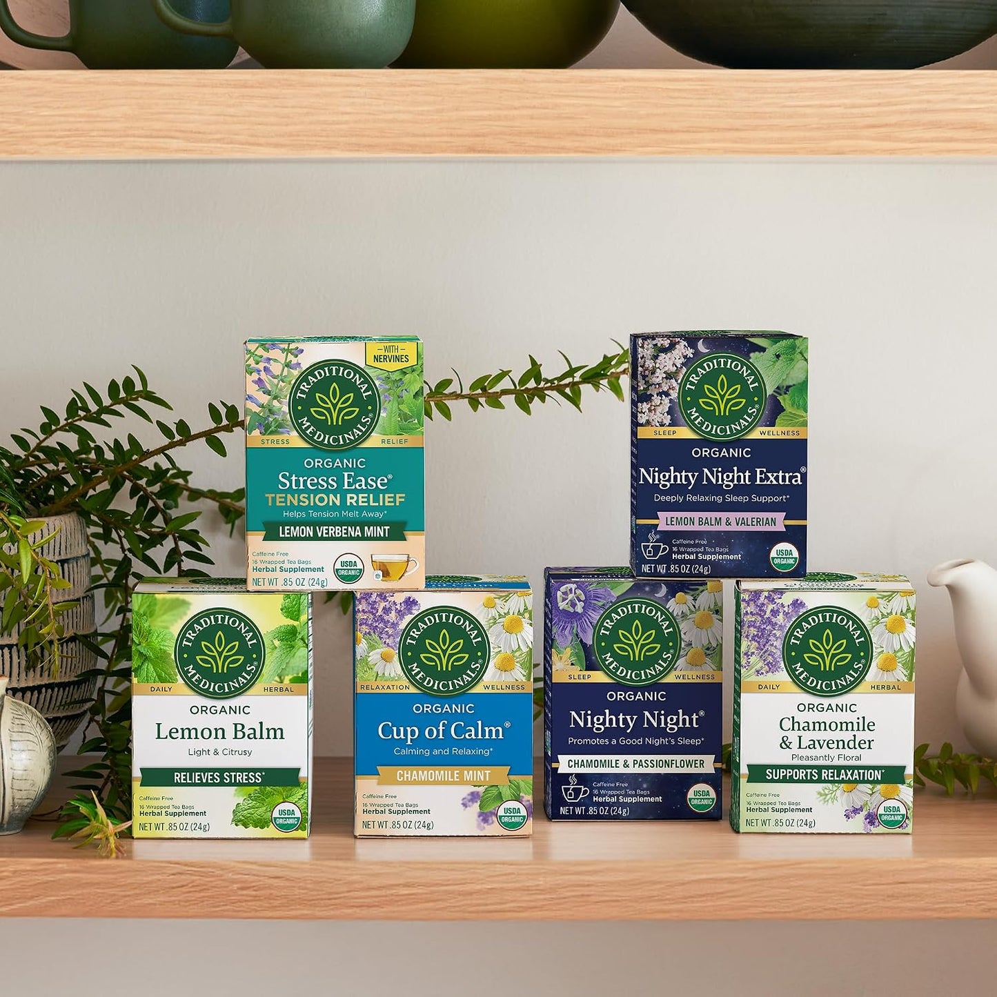 Traditional Medicinals Organic Stress &amp; Sleep Variety Pack, 96 Tea Bags | 6 Flavors, Lavender, Chamomile, Lemon &amp; Valerian Root, 96 Tea Bags, (6 Pack)