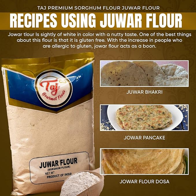 TAJ Premium Sorghum Flour Juwar Flour, Jowar, No Salt, 2-Pounds