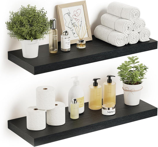 Vivelove Black Floating Shelves for Wall Mounted, 24 inchs x 9.1” Deep x 1.6” Thick Wall Shelves for Bedroom, Living Room,