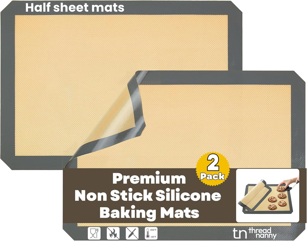 Silicone Baking Mat 2 Pack, Half Sheet 16.5 x 11.6, Non-Stick Liner for Oven | Reusable Baking Sheet Liner for Bread, Dough, Macaron, Cookie Cooking Liners For Kitchen Counter &amp; Bakery Supplies