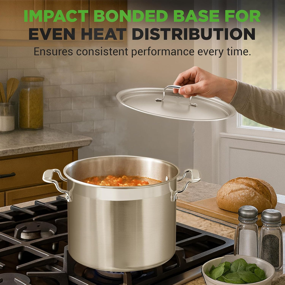 NutriChef 14 Quart Stock Pot with Lid - Heavy Duty Stainless Steel, Induction Ready, Ergonomic Handles