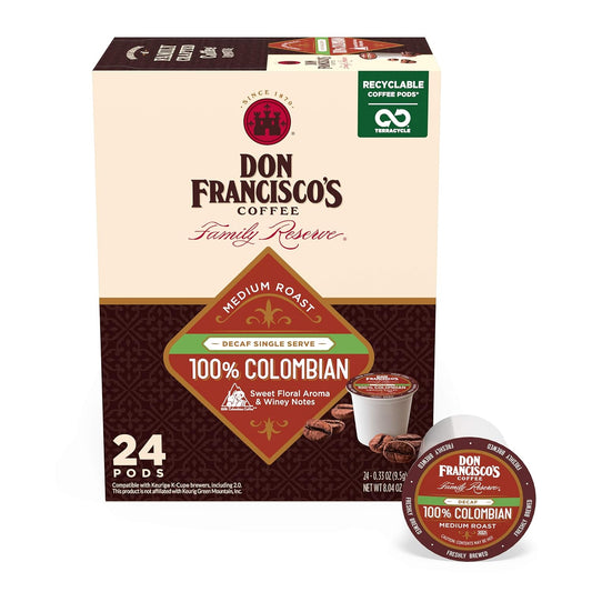 Don Francisco's Decaf Colombia Coffee - 24 K-Cup Compatible Single-Serve Pods - 99.7% Caffeine-Free - 100% Arabica -