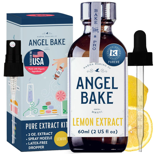 Angel Bake Pure Lemon Extract, 5X Distilled, 2 oz w/ Sprayer | Water soluble, food safe flavoring to mist or dose into cocktails, lemonade, baking and candy; edible, vegan, gluten free
