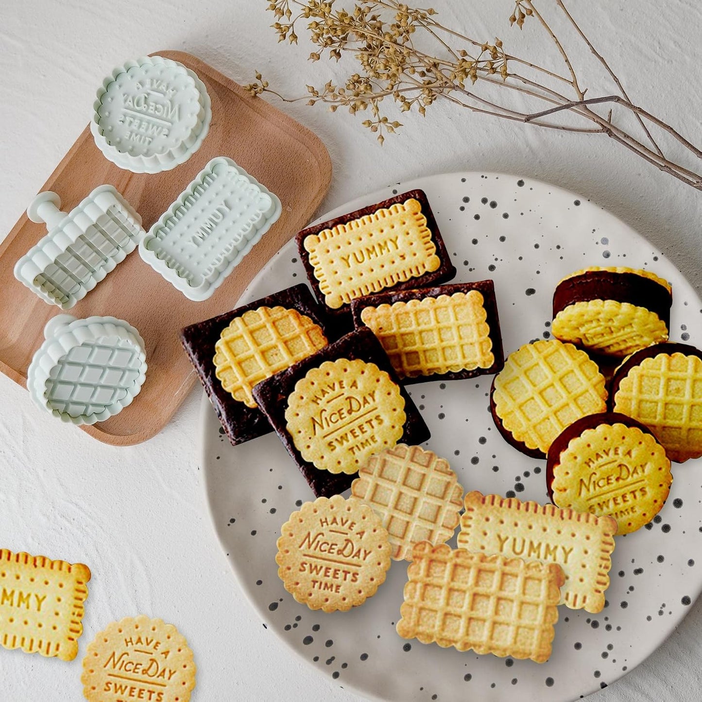 Cookie Stamps Set of 4, Cookie Press Mold, Decorating Supplies for DIY Baking, Cake, Pastry, Easy to Use-Biscuit Series