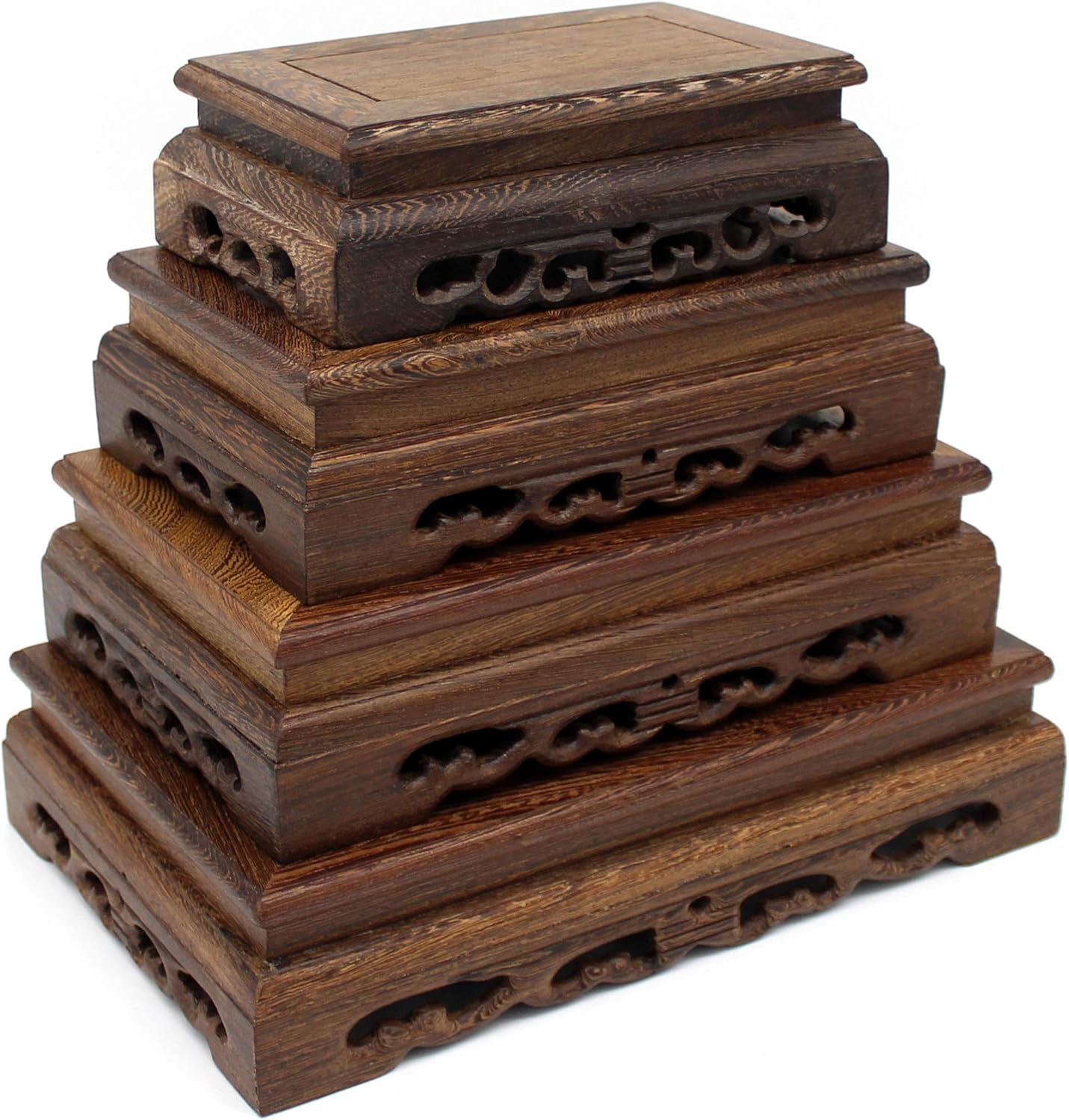 CVHOMEDECO. Primitives Rustic Rosewood Rectangle Display Stand Vase Pot Base Fishbowl Pedestal Stand. (6-1/2 Inch)