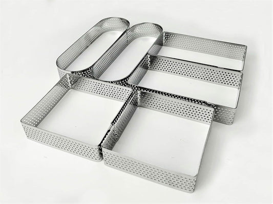 NewlineNY Stainless Steel 6 Pcs Perforated Oval, Rectangular, Square Tart Rings Molding Plating: 2 of each (5" x 1.5") + (4" x 1.5") + (2.8" square) x (0.8" H) Sizes