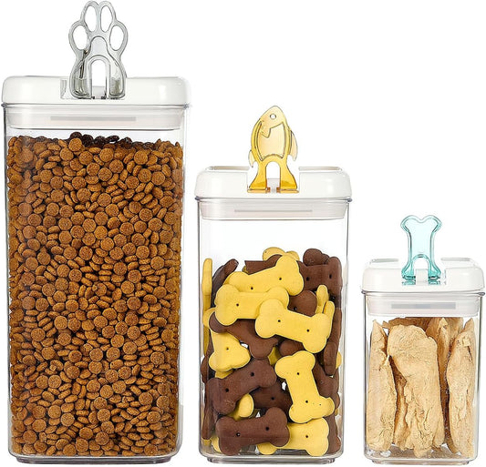 Felli Flip Tite Pet Food Container with Airtight Lids, BPA FREE Acrylic Canister with Paw Bone Fish Flip Top Handles for Cat