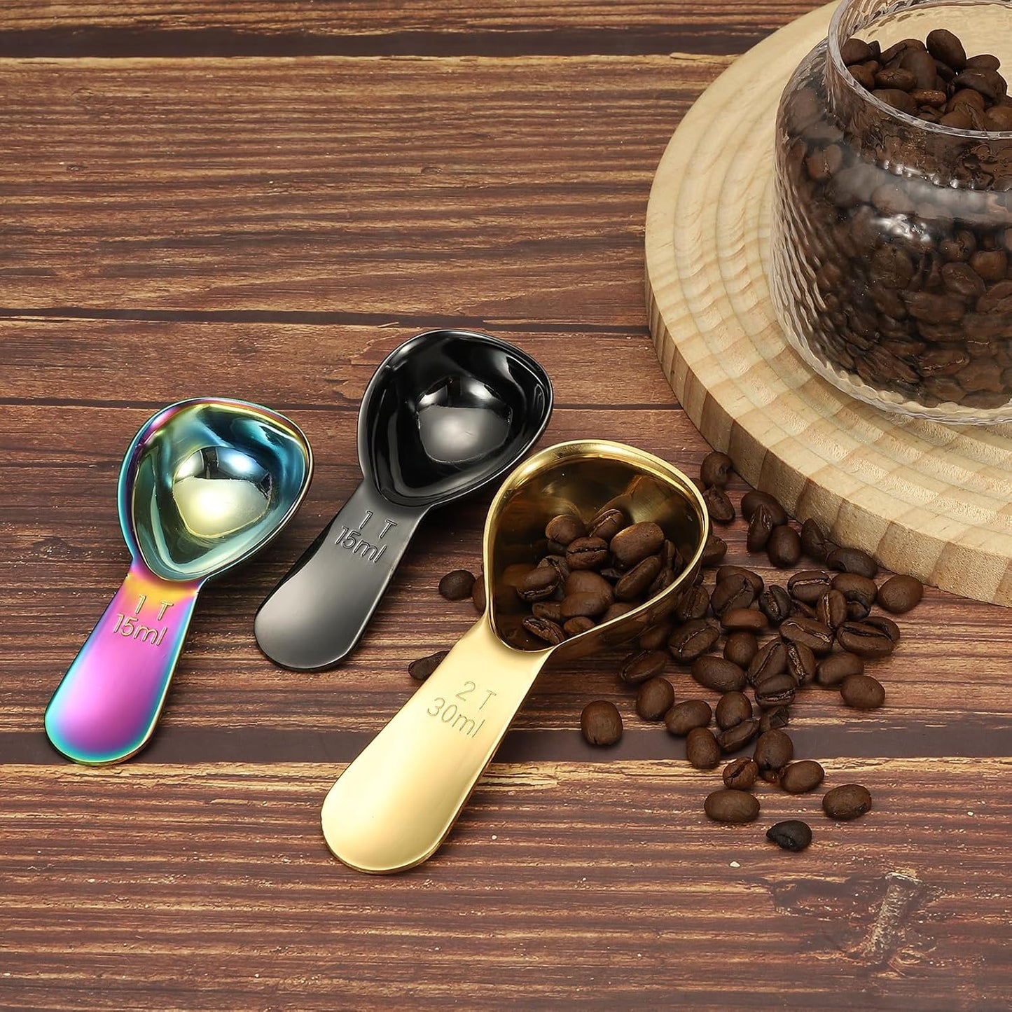 uxcell 2Pcs Stainless Steel Coffee Scoop, 15ml Short Handle Measuring Spoon for Ground Coffee Tea Sugar Kitchen Gifts, Black