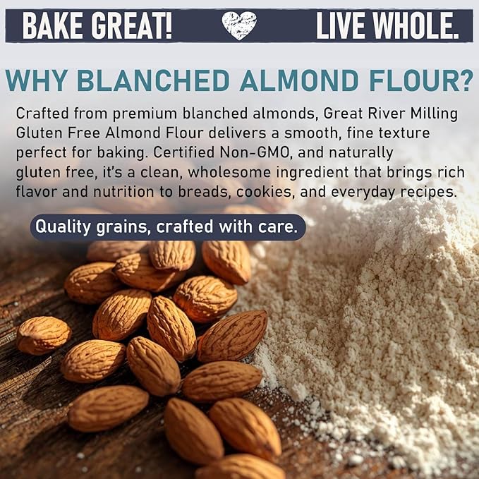 Great River Milling Blanched Almond Flour | Finely Ground Gluten Free Baking Alternative | Made from Whole Blanched Almonds | Non-GMO, Glyphosate Free, Kosher, Vegan Certified | 4 Lb