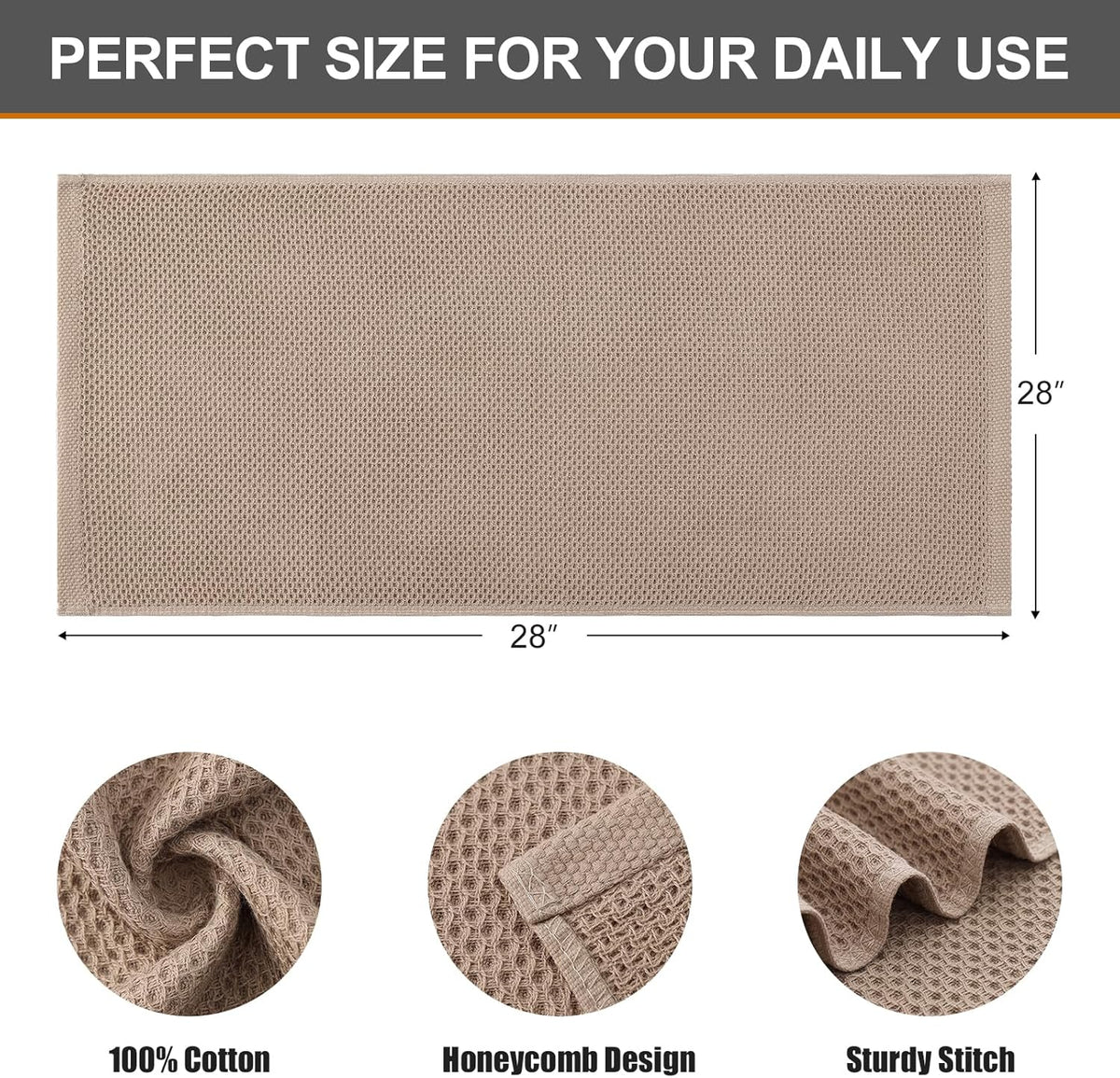 Kitinjoy 100% Cotton Waffle Weave Kitchen Towels, 4-Pack Super Soft and Absorbent Dish Towels for Drying Dishes, Kitchen Hand Towels, 13 in x 28 in, Tan
