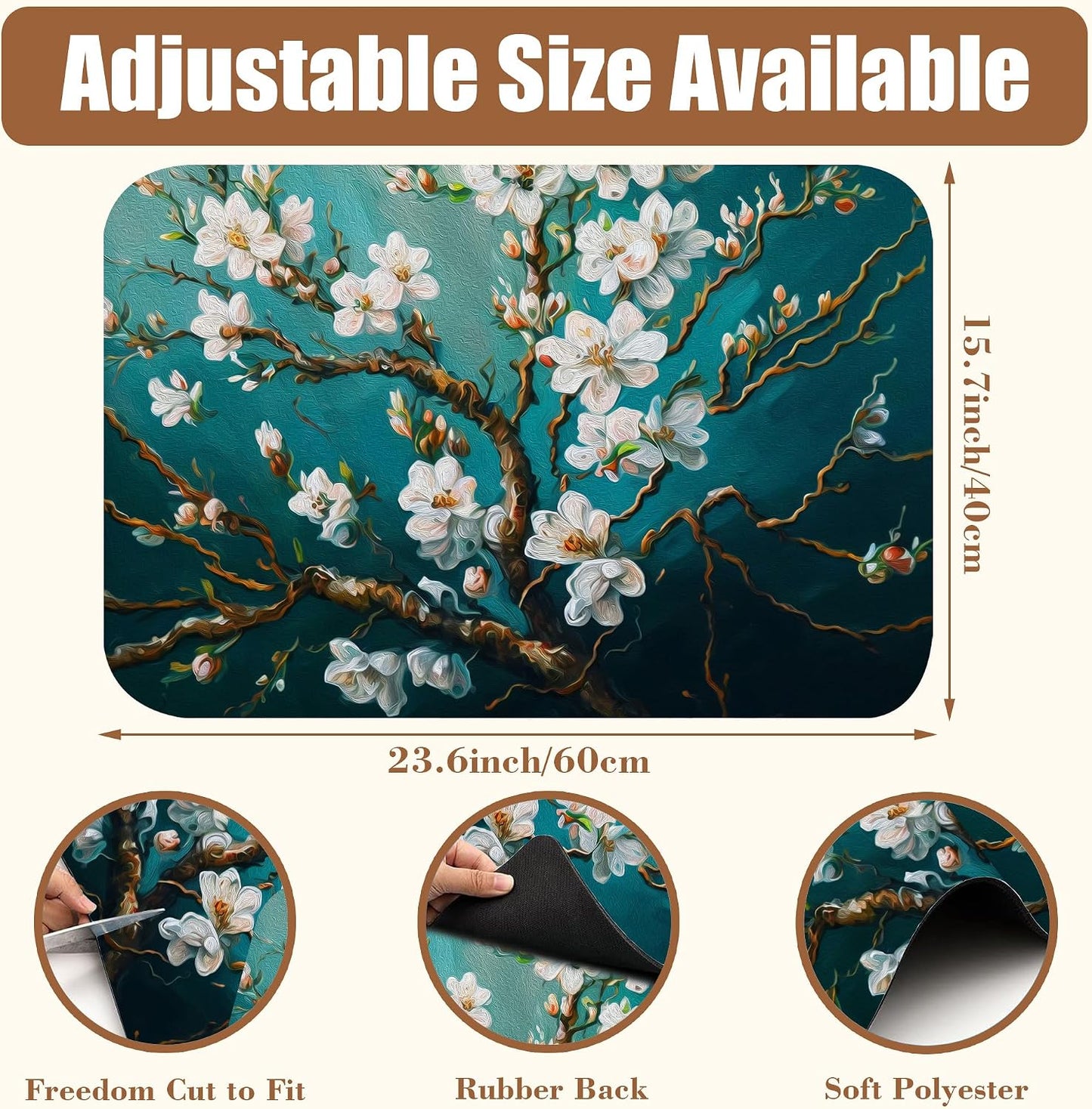 Blossoming Almond Tree Dish Drying Mat for Kitchen Counter Bar Mat Hide Stain Absorbent Rubber Backed Coffee Mat Coffee Maker Espresso Machine Bar Accessories 15.7 x 23.6 Inch