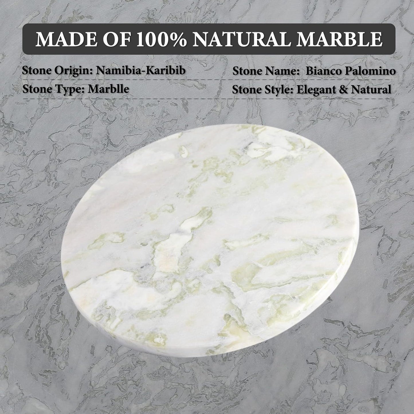 Koville African Natural Marble Cutting Board for Kitchen, 11inch Round Hand Crafted Marble Slab for Cheese, Charcuterie, Pastry Board - Wedding Gift, House Warming Gift(Bianco Palomino)