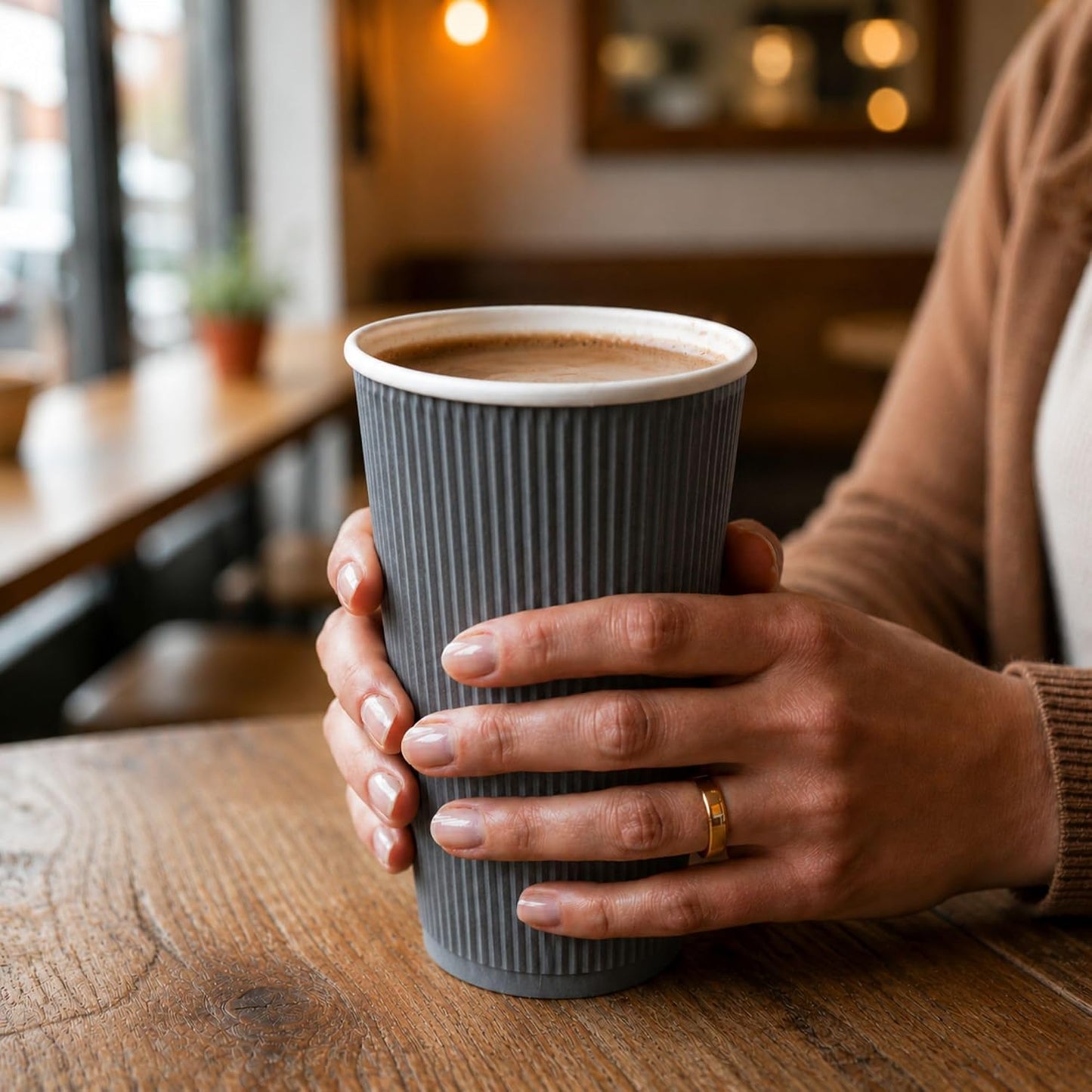 Restaurantware Ripple Wall Coffee Cups 500 Count 16 Ounce Insulated Gray Paper Cups, Rolled Rim Spill-Resistant Disposable Paper Non-Slip for Coffee, Beverages