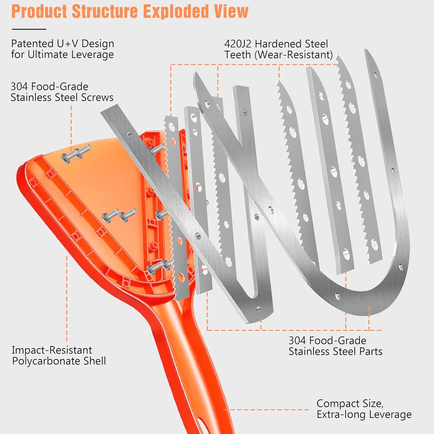 Uinxan Patented Jar Opener, Ideal for Weak Hands &amp; Seniors with Arthritis | Effortlessly Opens 0.2"-5.3" Stubborn Lids &amp; Screw Bottle Caps, Handheld Manual, Durable 304 Stainless Steel (Orange)