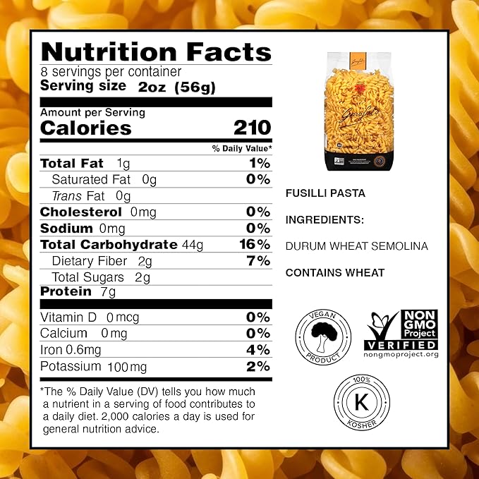 Garofalo - Premium Durum Wheat Semolina Fusilli Pasta, Italian Made, Bronze-Drawn, Al-Dente, One-Ingredient Pasta (4 pack)