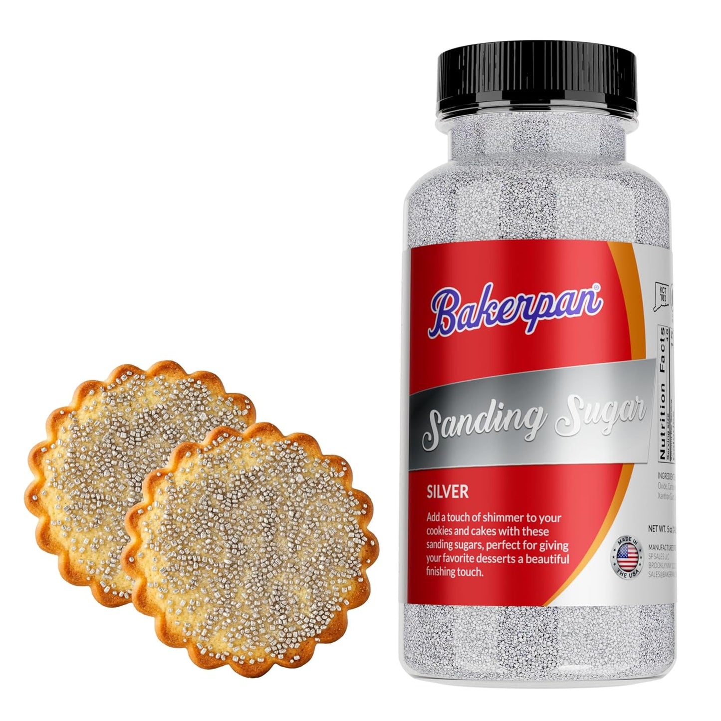 Bakerpan Silver Sanding Sugar for Baking & Cookie Decorating - 5 Ounce Edible Silver Sugar Sprinkles