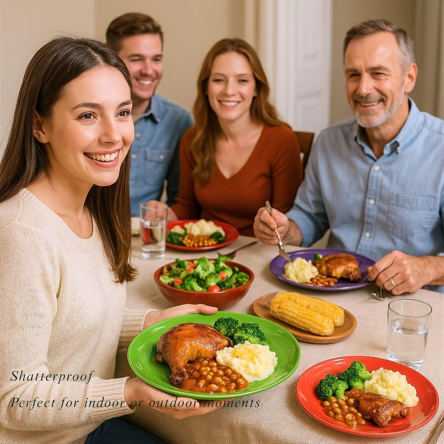 11-Inch Melamine Plates (Set of 6) - Unbreakable and Reusable Plastic Dinnerware with Ceramic Feel, Stackable and Dishwa