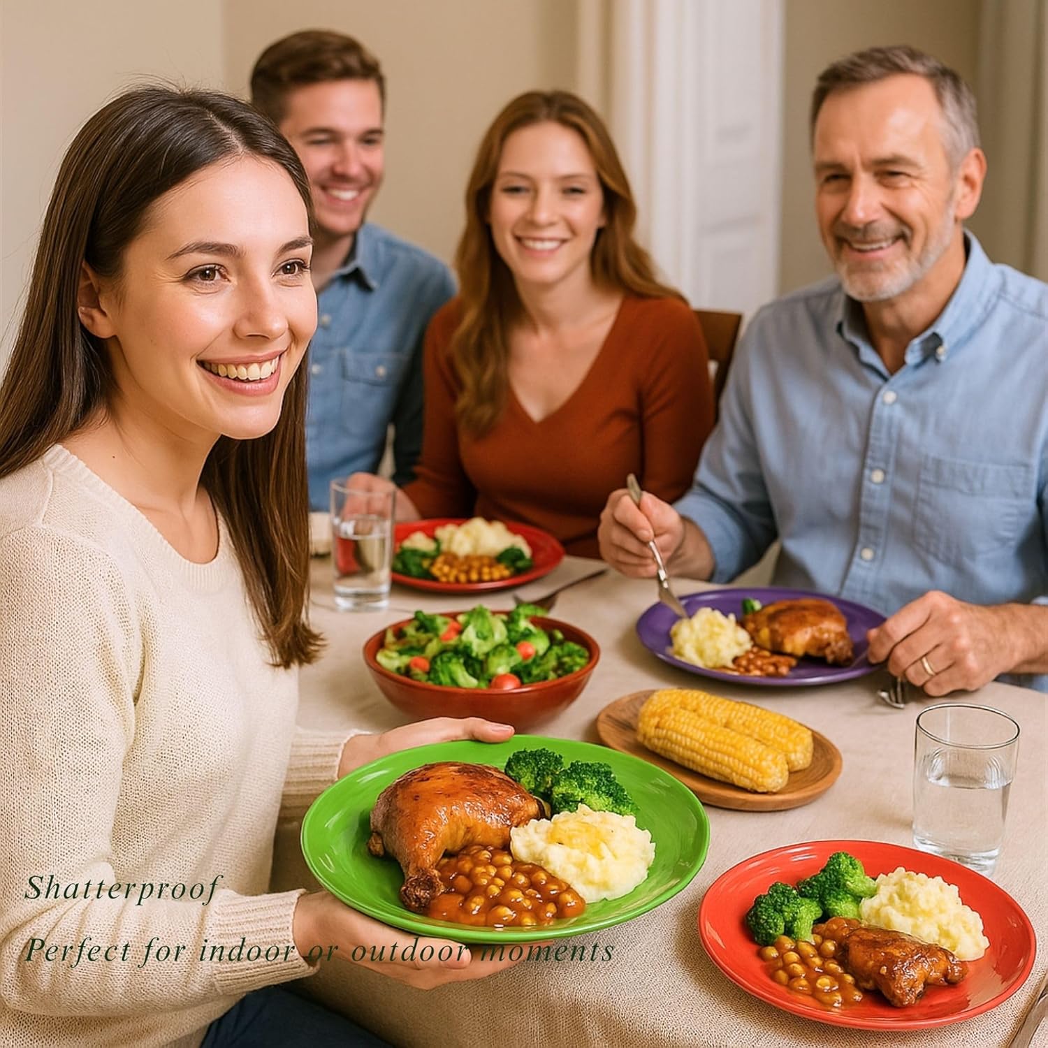 11-Inch Melamine Plates (Set of 6) - Unbreakable and Reusable Plastic Dinnerware with Ceramic Feel, Stackable and Dishwa