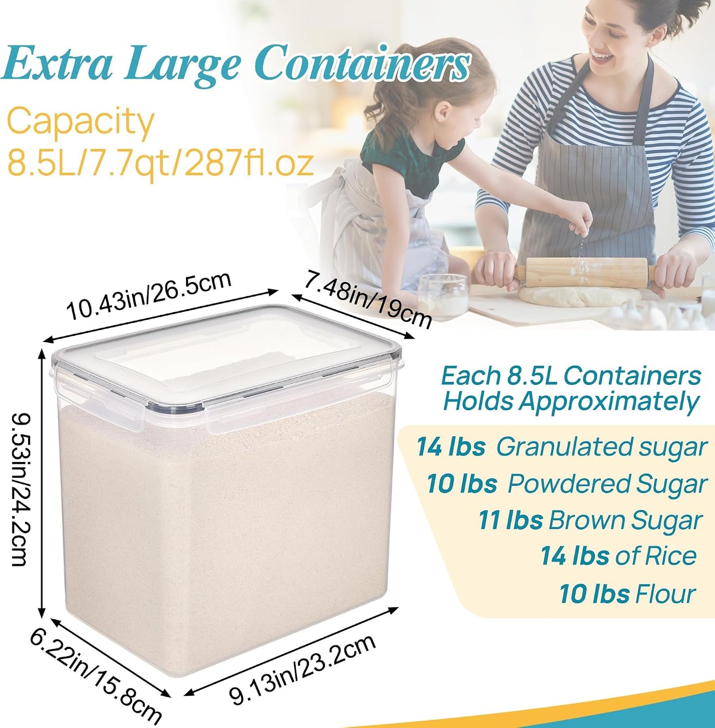 Vtopmart 8.5L Extra Large Flour Sugar Storage Containers, 2 PCS, Black