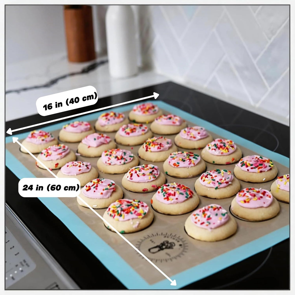 Macaron Baking Mat Silicone Non Stick, Full Sheet Reusable Pack of 2 Blue | Non-Stick Macaron Mat for Perfect Baking, Dishwasher &amp; Oven Safe, For Macarons, Cookies, Bread and More, 16x24” (40x60cm)