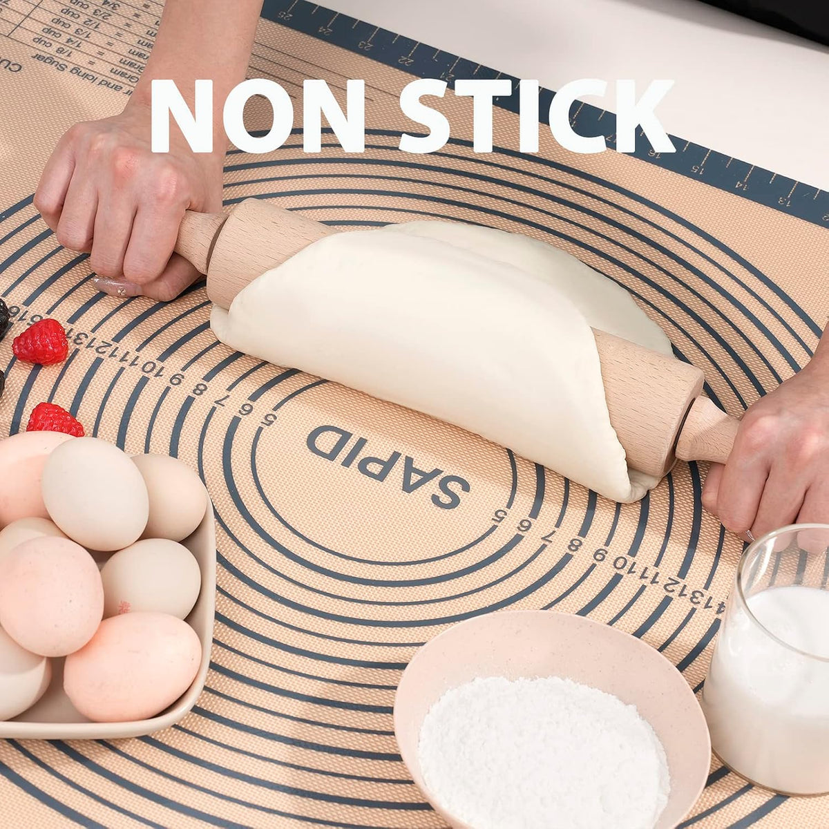 Non Slip Silicone Pastry Mat Large Non-stick Baking Mat for Dough Rolling | With Measurements for Pie Crust, Pastry Roll Out, Cookies, Bread and Silicon Kneading Mat (16" x 24", Gray)