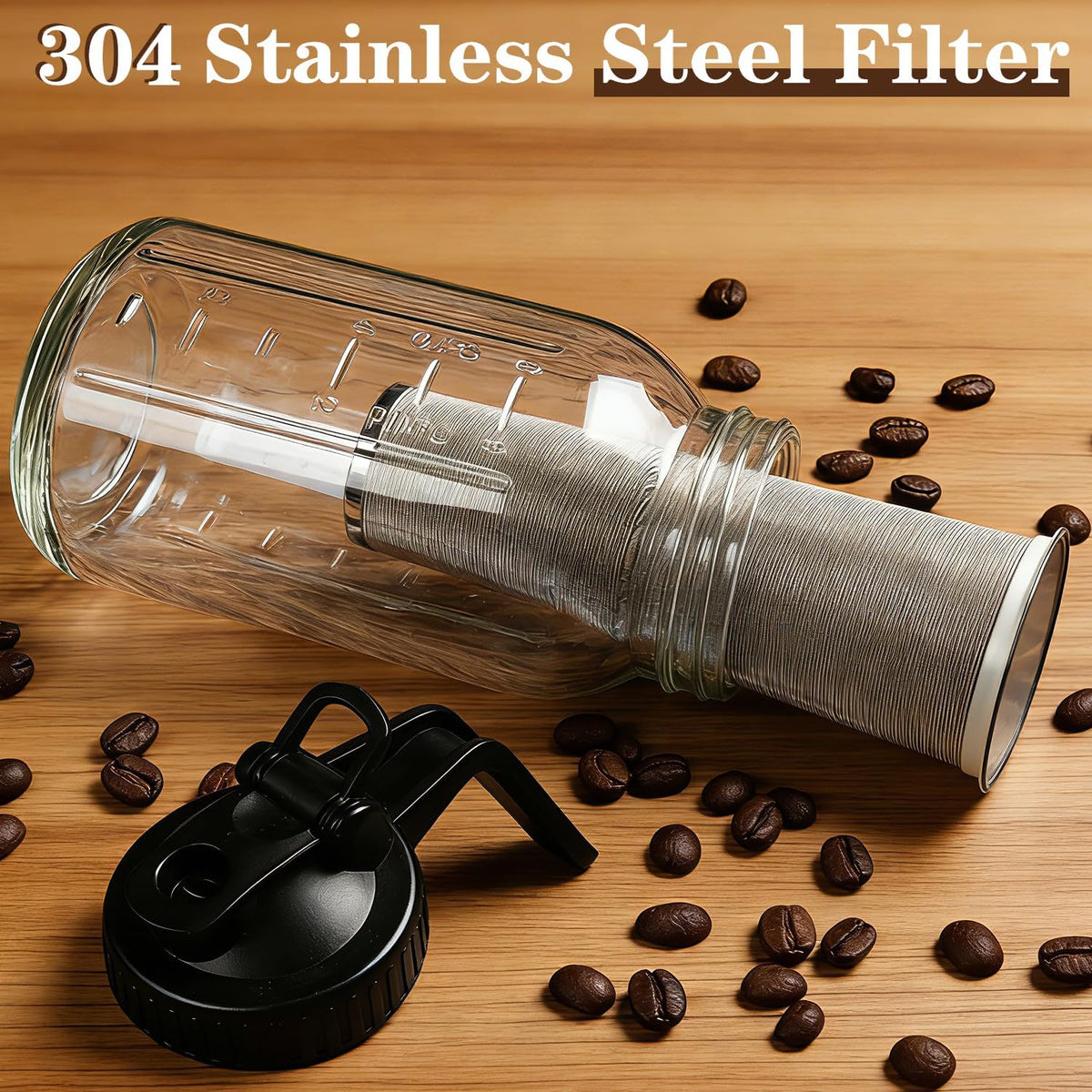 Cold Brew Coffee Maker, 64oz Glass Mason Jar Pitcher with Lid, Filter &amp; Mat