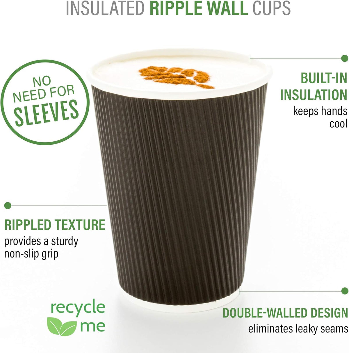 Restaurantware Ripple Wall Coffee Cups 25 Count 8 Ounce Insulated Black Paper Cups, Rolled Rim Spill-Resistant Disposable Paper Non-Slip for Coffee, Beverages