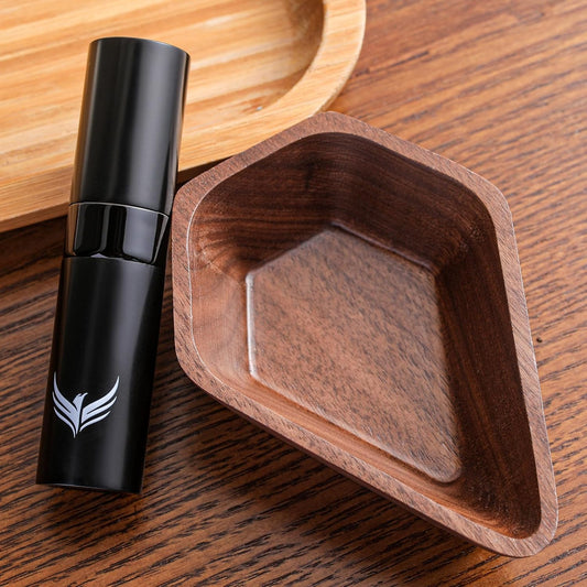 Walnut Coffee Bean Dosing Cup and RDT Spray Bottle, Wooden Espresso Dosing Vessel for Single Dose Measuring, Coffee Bean Spritzer, 30g Capacity, Barista Accessories